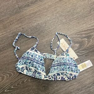 Roxy White Swimsuit Top with Blue Accents Padded Cups XS New 4/25